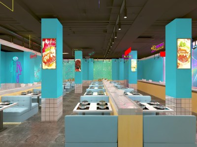 工业风旋转火锅店3D模型下载